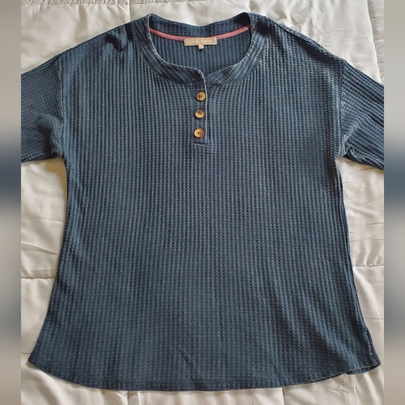 Chloe & Jasmine Waffle Knit Long Sleeve Top Women's 2XL Dark Harbor - Picture 1 of 8